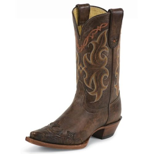 Details about   Womens Brown Leather Cowboy Boots Turquoise Overlay Paisley Studded Snip Toe 