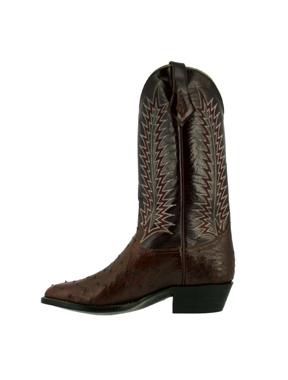 Bronco Boots Men's Full Quill Ostrich Burgundy Medium Round Toe