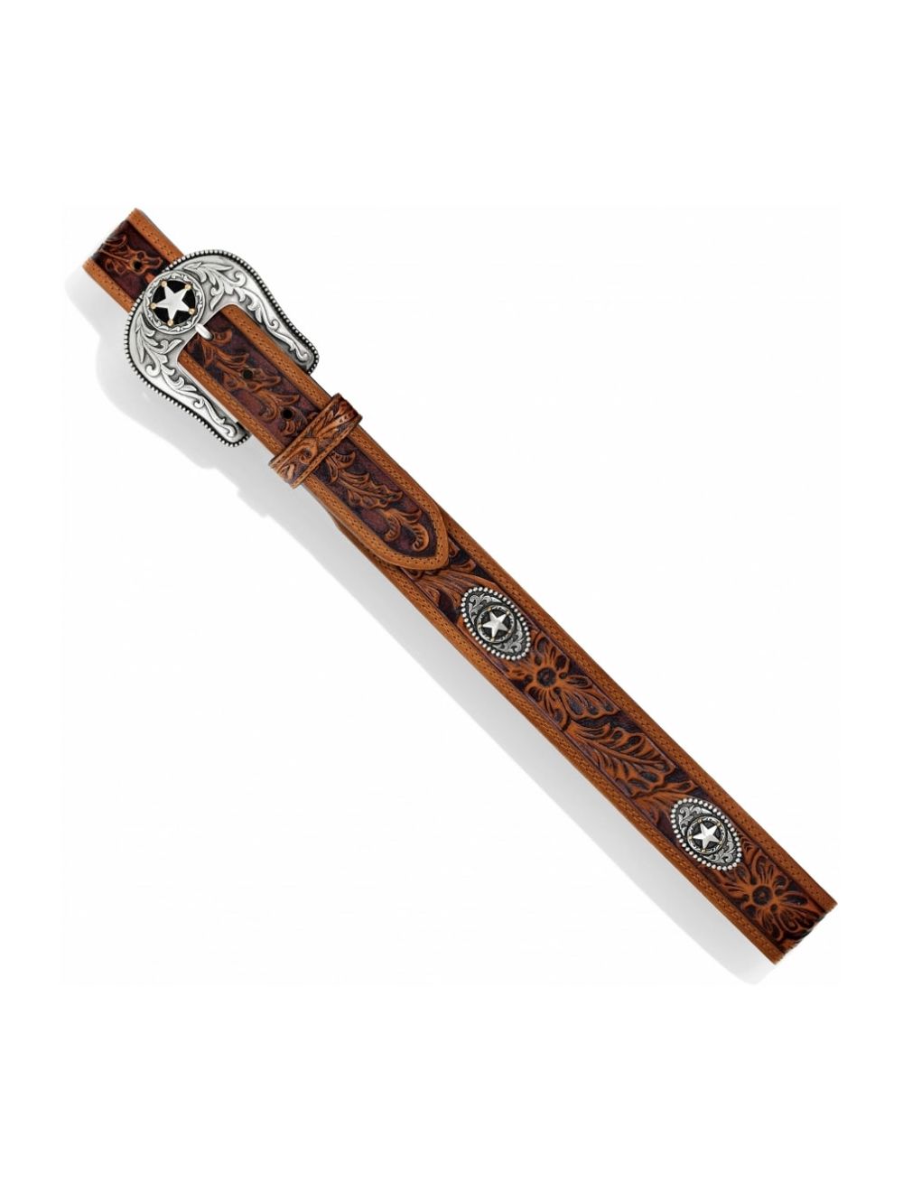Justin Men's 5 Star Ranch Tan tooled Floral Western Belt C12424