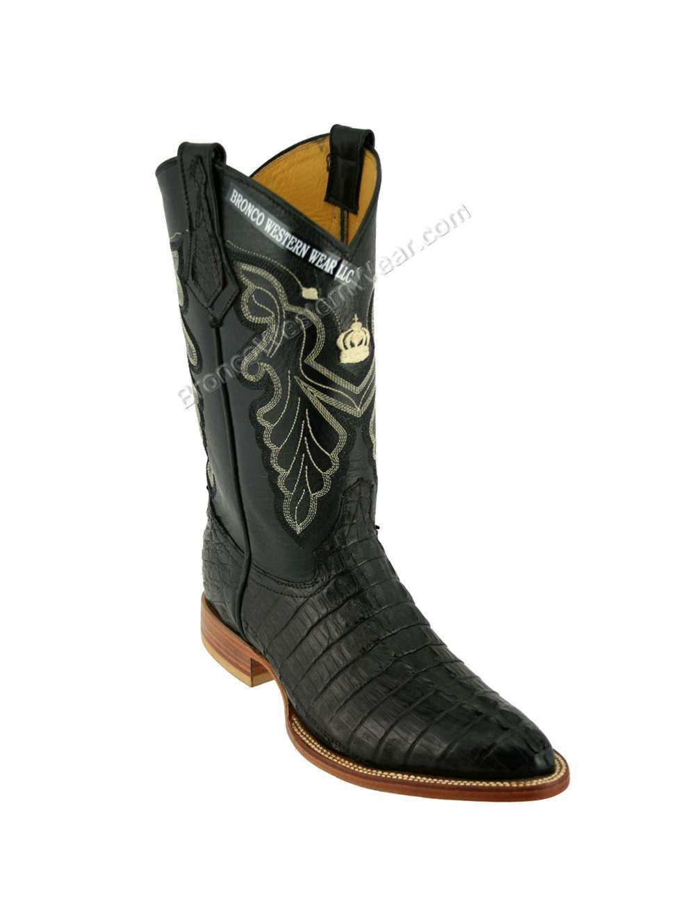 Bronco Boots Men s Black Tail Crocodile Caiman Medium Round Toe Boots