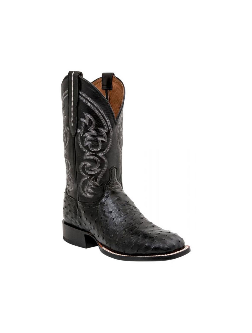Lucchese Men’s Black Ostrich Square Toe Cowboy Boots