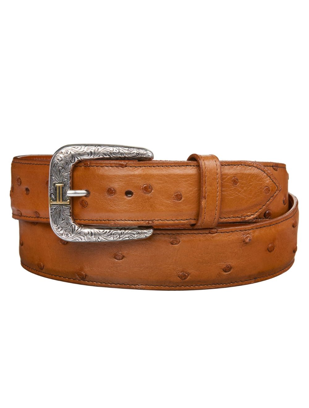 Lucchese Men's Cognac Full Quill Ostrich 1 1/2 Belt