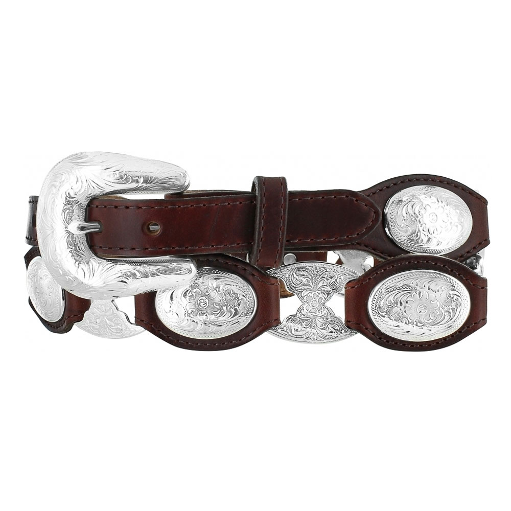 Tony Lama Copper Grizzly Silver Link Leather Belt 