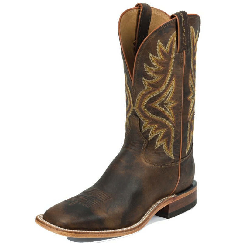 TONY LAMA MEN'S TAN WORN GOAT WIDE SQUARE TOE COWBOY BOOTS