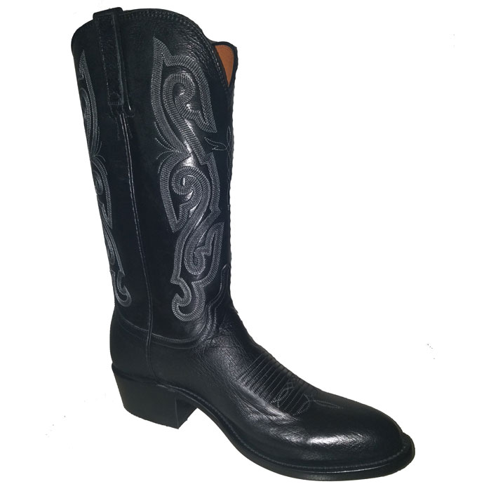 Lucchese Men’s Black Smooth Ostrich Medium Round Toe Western Boots