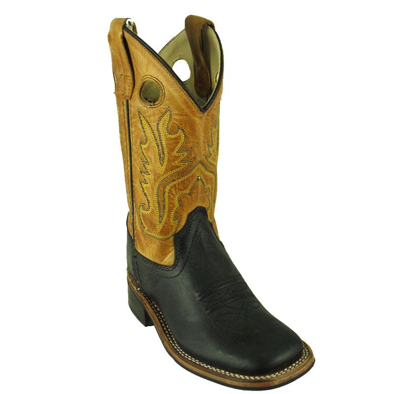 Old West Kids' Black Leather Square Toe Western Boots