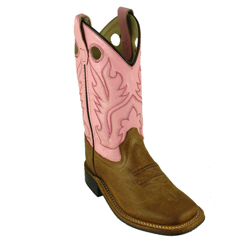 Old West Kids' Tan Leather Square Toe Western Boots