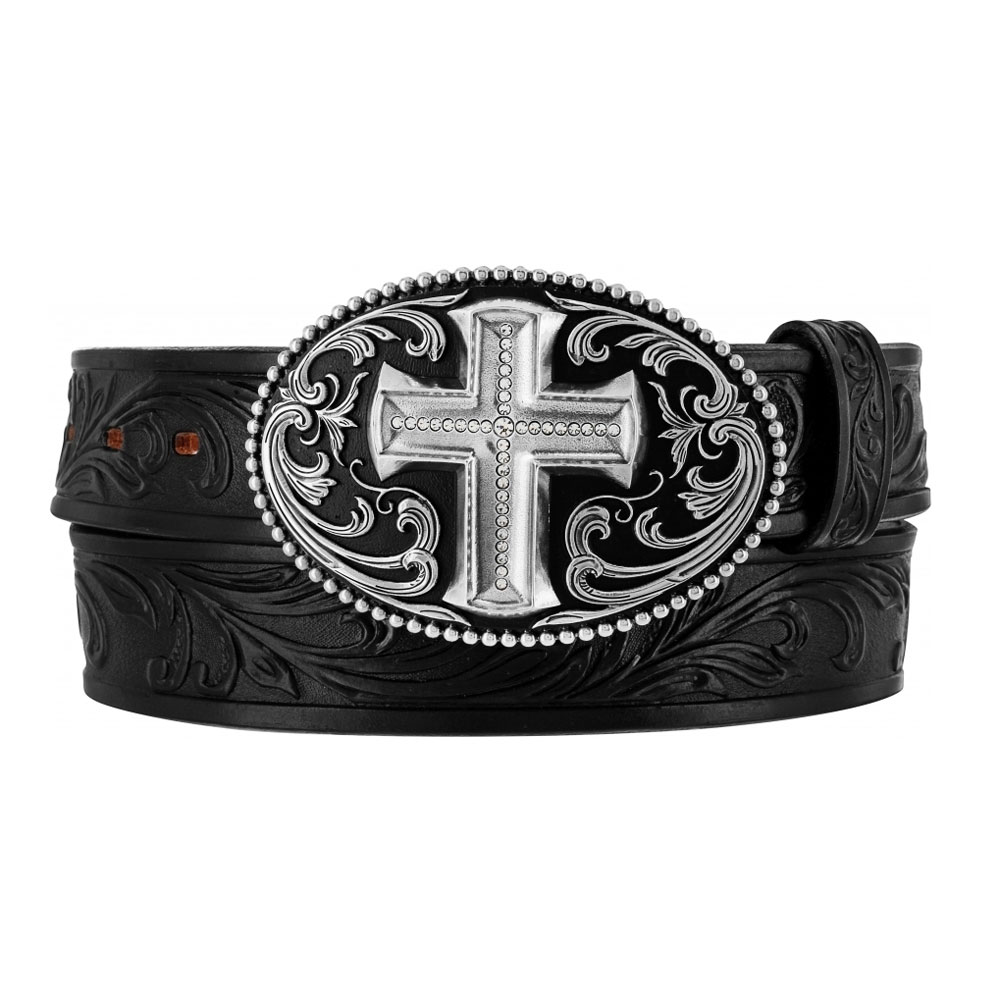 Tony Lama Black Majestic Cross 1 ½” Leather Belt 