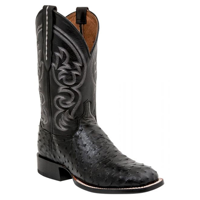 Lucchese Men’s Black Ostrich Square Toe Cowboy Boots