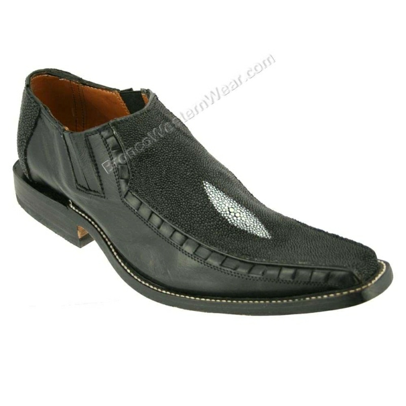 Bronco Shoes Men's Black Stingray & Cowhide Narrow Squre Toe