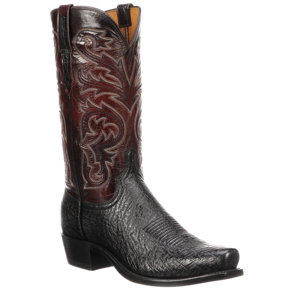 Lucchese Men’s Black Smooth Ostrich Narrow Square Toe Cowboy Boots