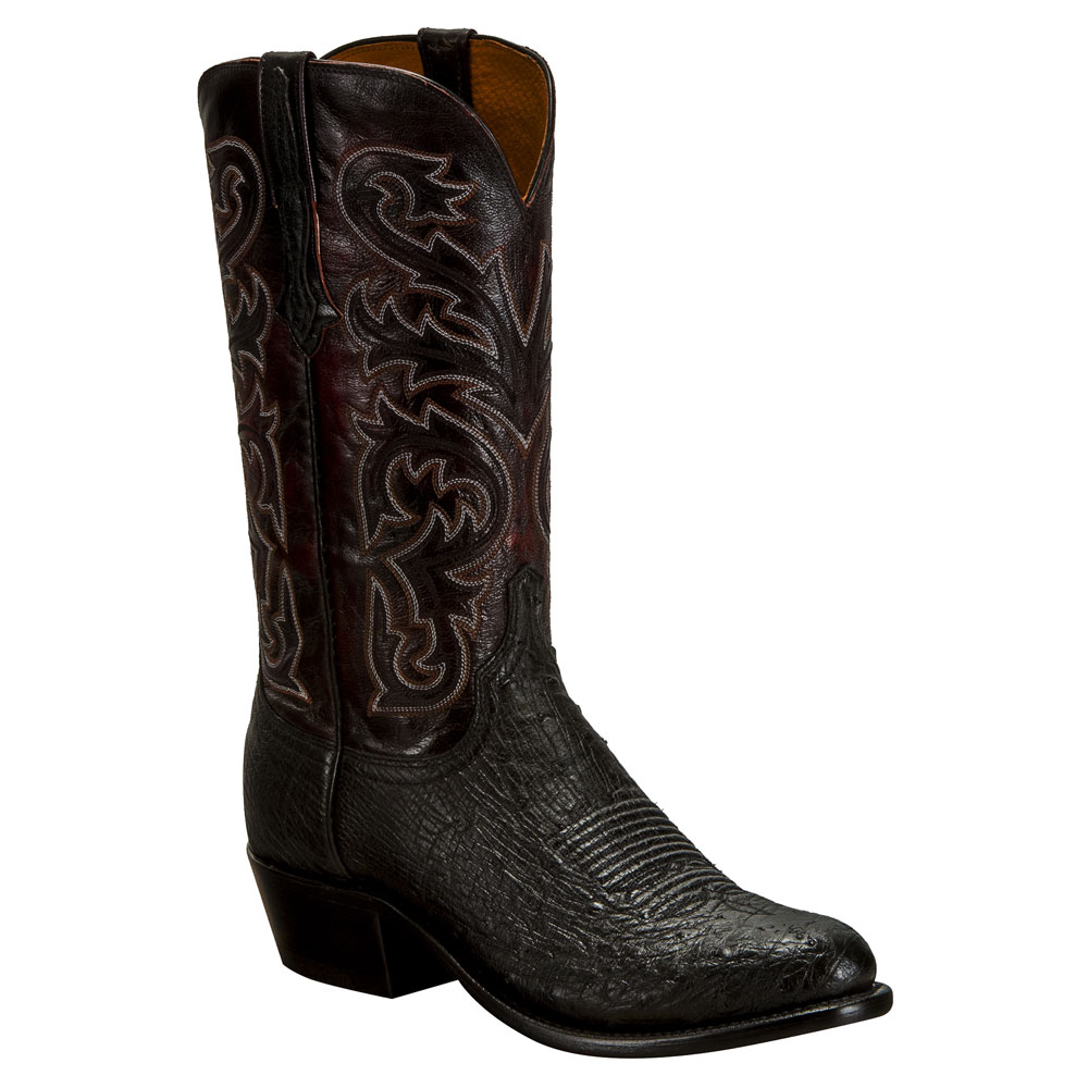 Lucchese Men’s Black Smooth Ostrich Medium Round Toe Cowboy Boots