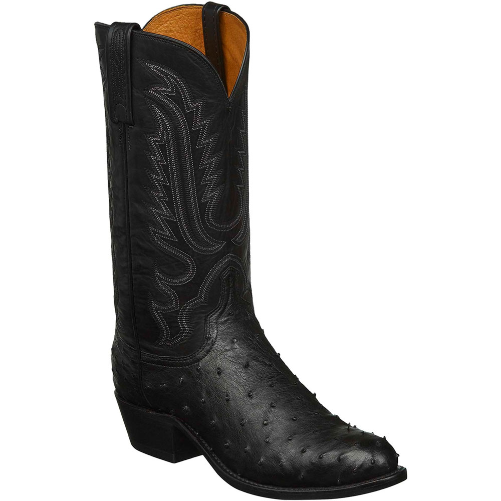 Lucchese Men's Black Ostrich Medium Round Toe Boots