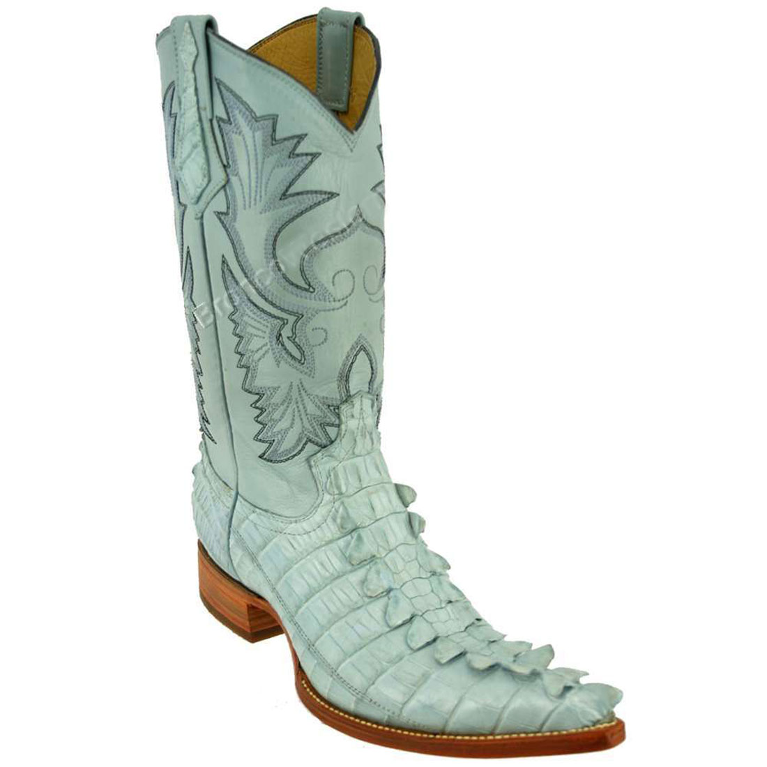 Bronco Men's Sky Blue Nile Crocodile Tail Pointed Toe Boots