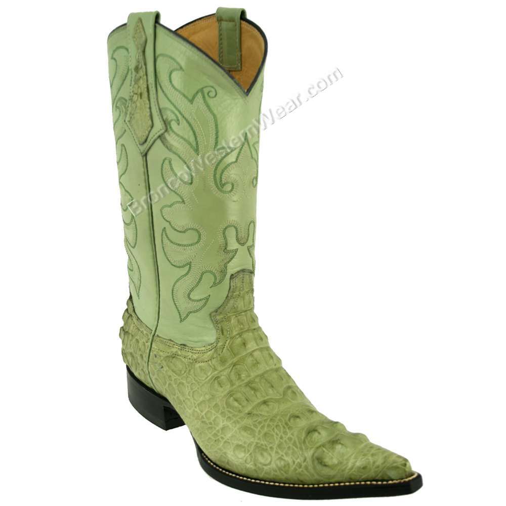 Bronco Men's Verde Nopal Hornback Nile Crocodile Pointed Toe Boots
