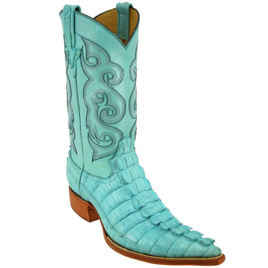 Bronco Men's Pastel Blue Nile Crocodile Tail Pointed Toe Boots