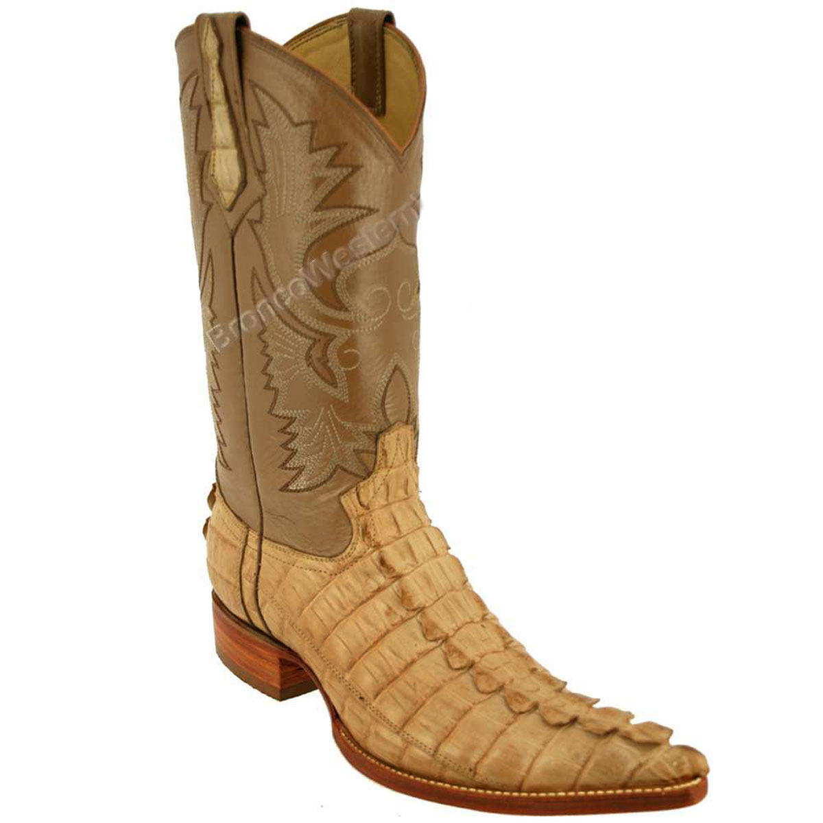 Bronco Men's Sand Nile Crocodile Tail Pointed Toe Boots