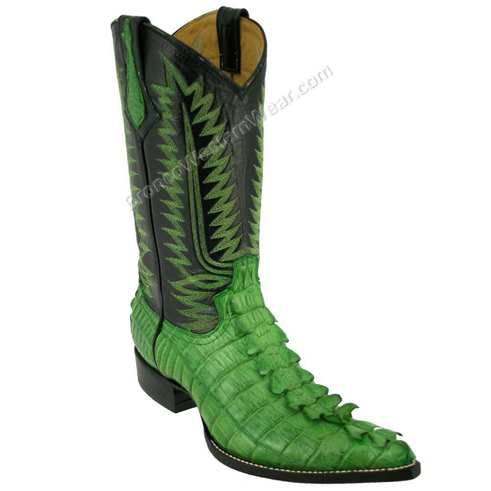 Bronco Men's Green Nile Crocodile Tail Pointed Toe Boots