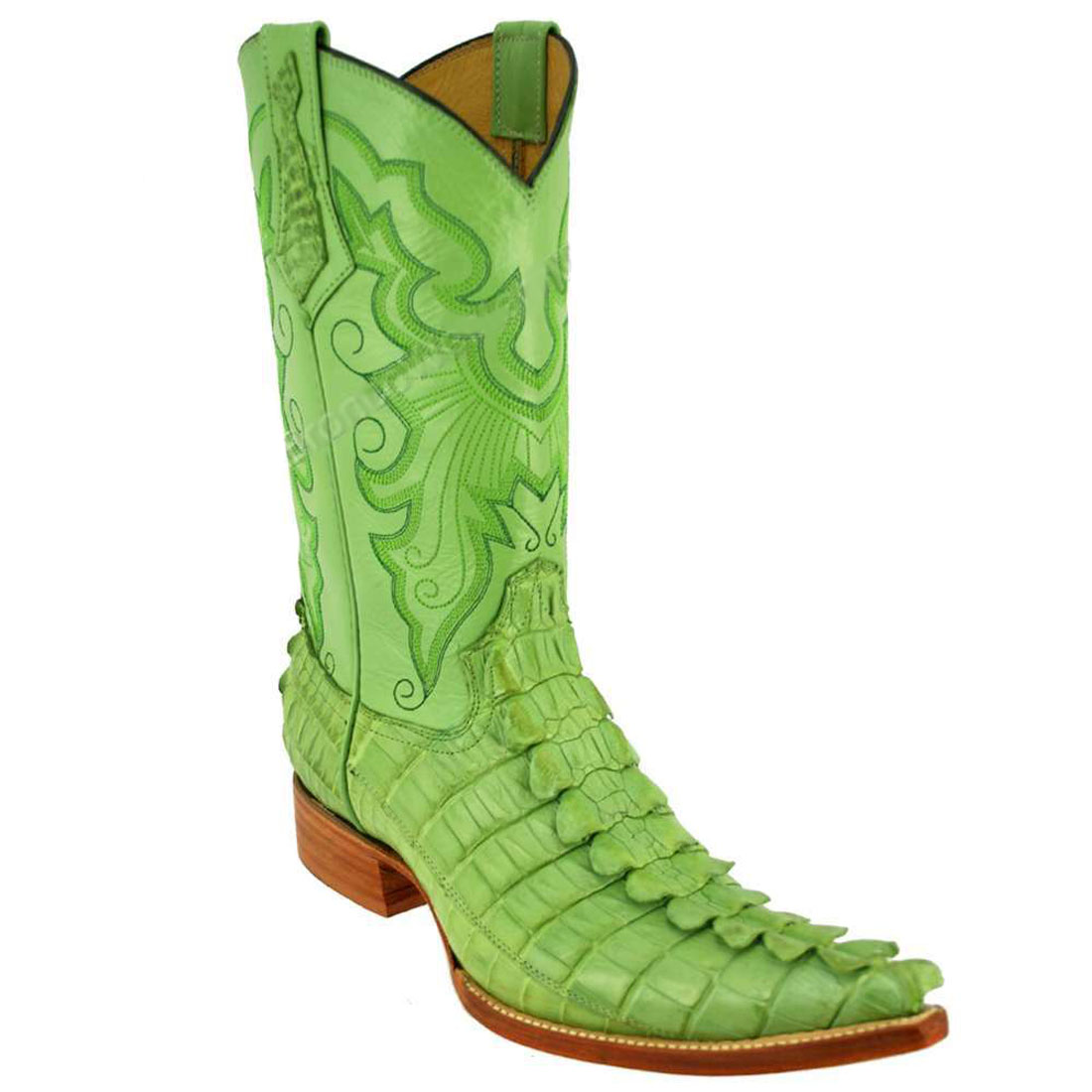 Bronco Men's Pistachio Nile Crocodile Tail Pointed Toe Boots