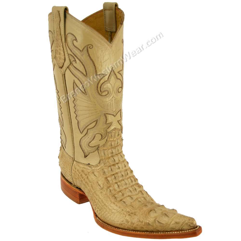 Bronco Men's Sand Nile Crocodile Hornback Pointed Toe Boots