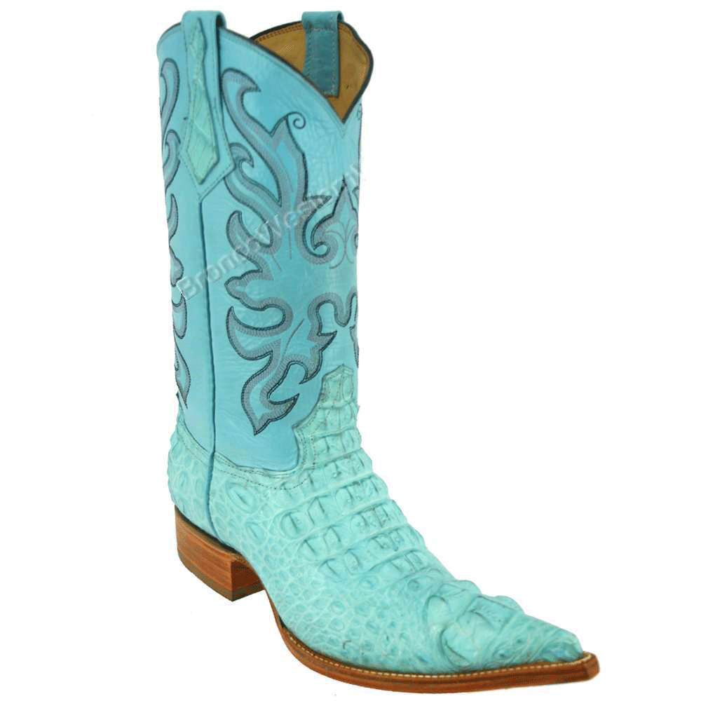  Bronco Men's Pastel Blue Nile Crocodile Hornback Pointed Toe Cowboy Boots