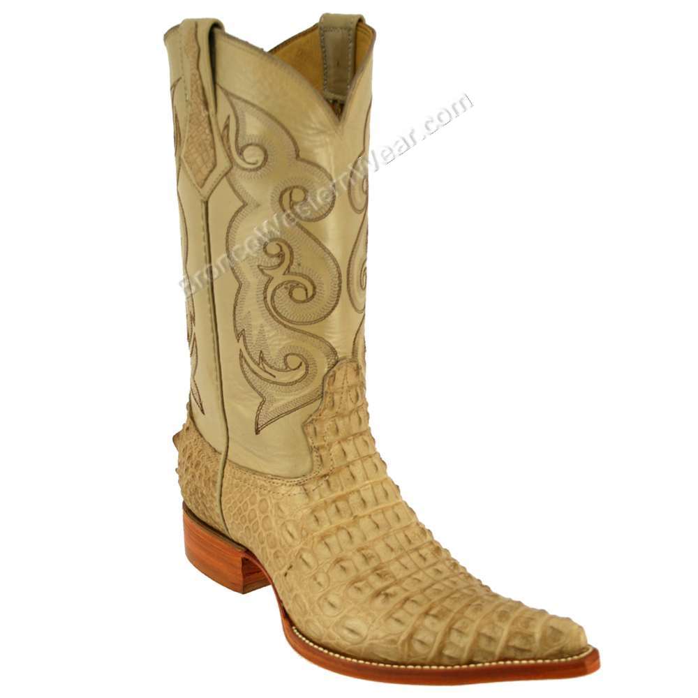 Bronco Men's Sand Nile Crocodile Hornback Pointed Toe Boots