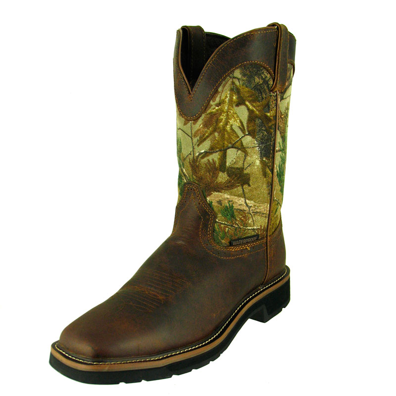 JUSTIN MEN'S TAN COWHIDE WATERPROOF SQUARE TOE WORK BOOTS