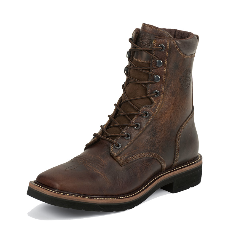 JUSTIN MEN'S RUGGED TAN SQUARE TOE WORK BOOTS