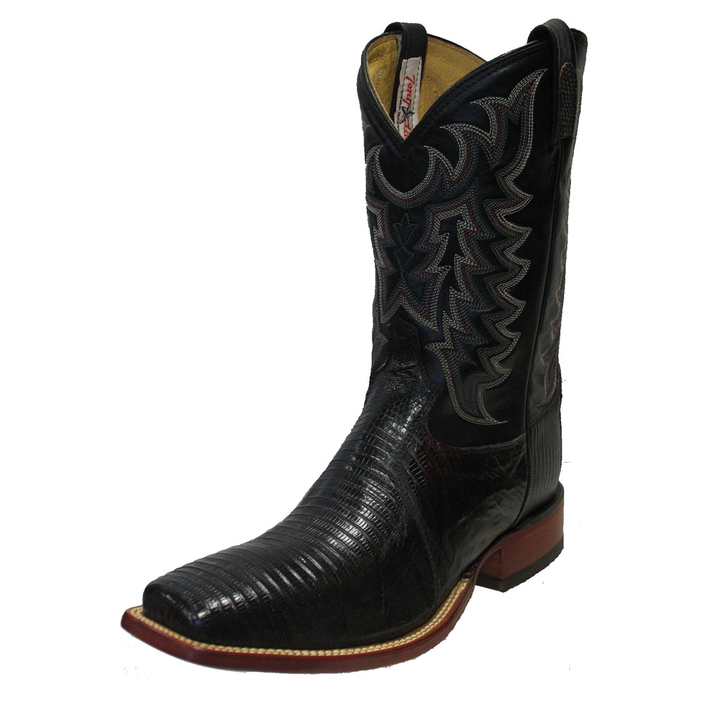 TONY LAMA MEN'S BLACK CHERRY LIZARD SQUARE TOE COWBOY BOOTS